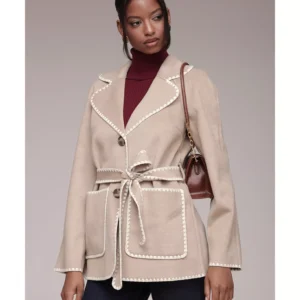 Belted Jacket With Crochet Trim