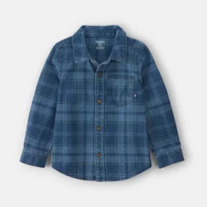 Plaid Denim Button-Down Shirt