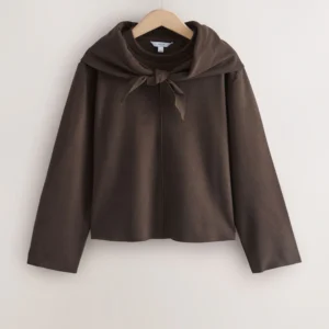 Chocolate Brown Cosy Soft Touch Crew Neck Sweatshirt with Neck Scarf