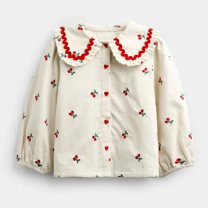 Cream Cherry Embroidered Cord Blouse