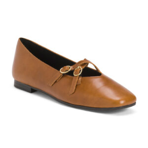 Leather Ballerina Flats With Two Buckles