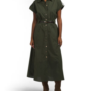 Striped Belted Shirt Dress