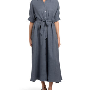 Large Roll Sleeve Button Front Belted Dress