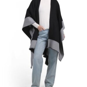 ALL SAINTS Wool Logo Border Woven Ruana