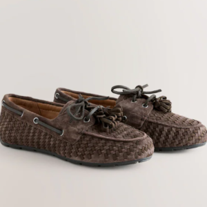 Chocolate Brown Weave Leather Charm Boat Shoes