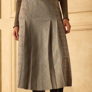 Neutral Check Midi Kilt Skirt