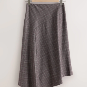 Neutral Check Asymmetric Midi Skirt