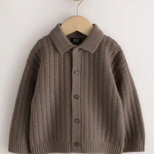 Mink Brown Button Through Knitted Polo Shirt