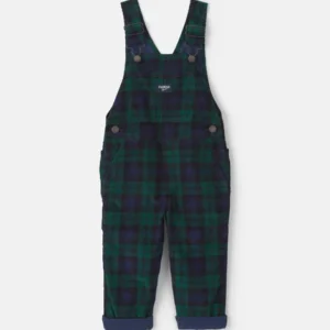 Toddler Boy Plaid Corduroy Overalls - Navy Blue/Green