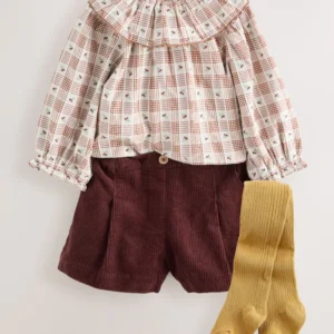 Chocolate Brown Cord Short, Blouse & Tight