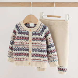 Neutral Fairisle Knitted Cardigan and Legging Baby Set