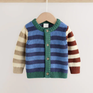 Blue Stripe Knitted Cardigan and Legging Baby Set