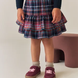 Navy/Red Check Pullon Rara Skirt