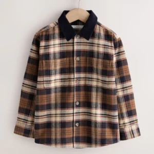 Brown/Navy Check Long Sleeve Check Shirt