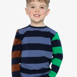 Cotton Large Striped Long Contrasting Sleeve T-Shirt