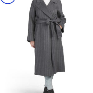 Wool Blend Candice Double Breasted Long Coat With Scarf