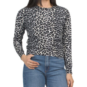 Cotton And Cashmere Blend Leopard Crew Neck Sweater