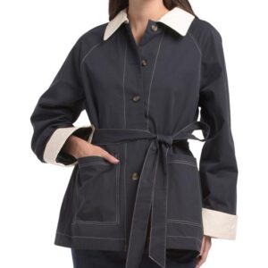 Contrast Collar Belted Trench Coat