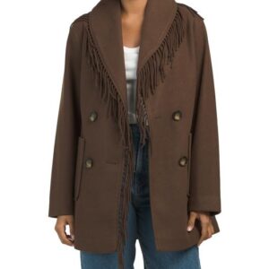 Shawl Collar Fringe Coat