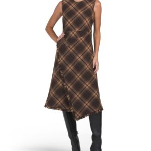 Plaid Midi Dress With Fringe