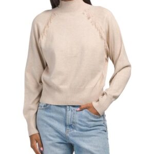 Cotton Blend Fringe Raglan Sleeve Sweater